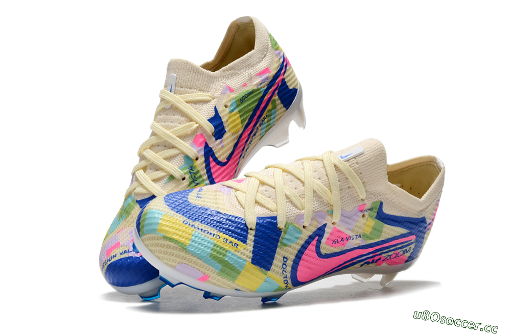 Kids Kids Nike Air Zoom Mercurial Vapor 15 Elite FG Firm Ground Low-Tops Football Boots - Beige/Blue/Yellow/Pink 3