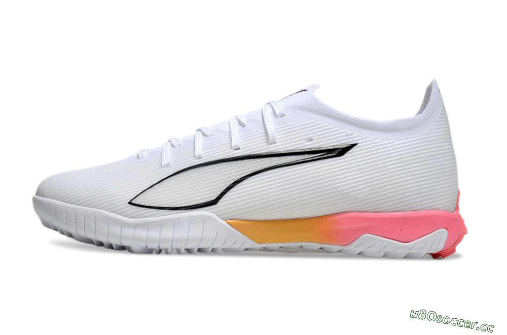 Men's Puma Ultra Ultimate TF Artificial Turf Low-Tops Football Shoes - White/Black/Yellow/Pink 0