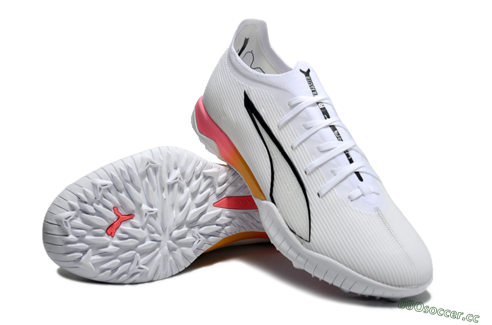 Men's Puma Ultra Ultimate TF Artificial Turf Low-Tops Football Shoes - White/Black/Yellow/Pink 3