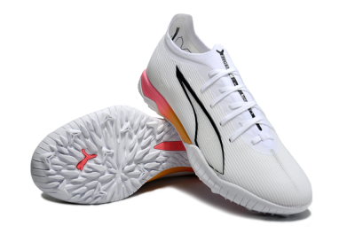 Men's Puma Ultra Ultimate TF Artificial Turf Low-Tops Football Shoes - White/Black/Yellow/Pink