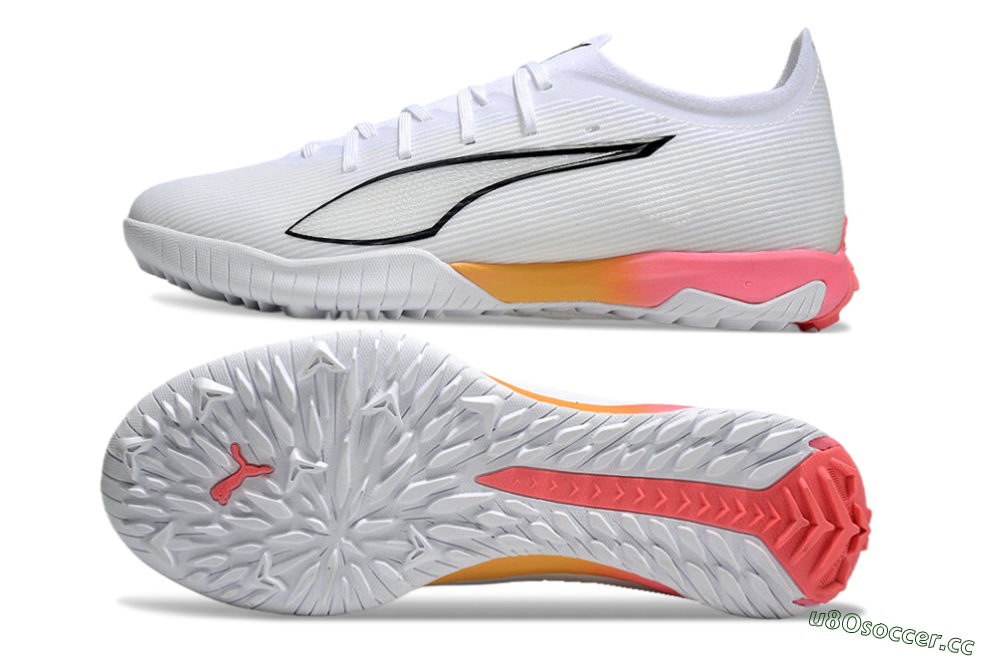 Men's Puma Ultra Ultimate TF Artificial Turf Low-Tops Football Shoes - White/Black/Yellow/Pink 1