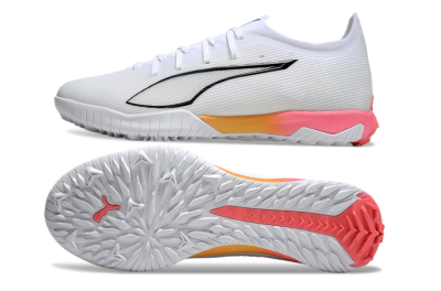 Men's Puma Ultra Ultimate TF Artificial Turf Low-Tops Football Shoes - White/Black/Yellow/Pink