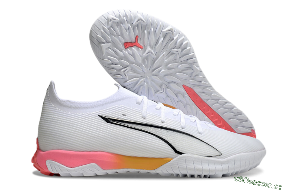 Men's Puma Ultra Ultimate TF Artificial Turf Low-Tops Football Shoes - White/Black/Yellow/Pink 2