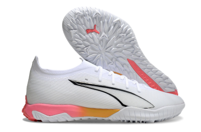 Men's Puma Ultra Ultimate TF Artificial Turf Low-Tops Football Shoes - White/Black/Yellow/Pink