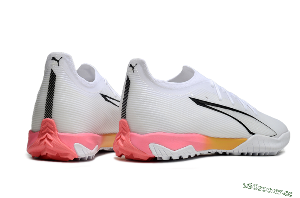 Men's Puma Ultra Ultimate TF Artificial Turf Low-Tops Football Shoes - White/Black/Yellow/Pink 6