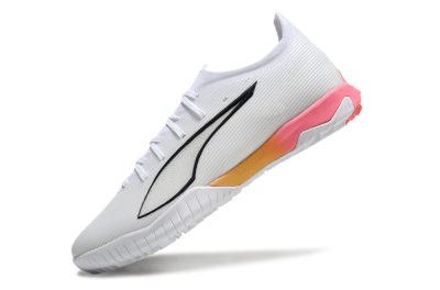 Men's Puma Ultra Ultimate TF Artificial Turf Low-Tops Football Shoes - White/Black/Yellow/Pink