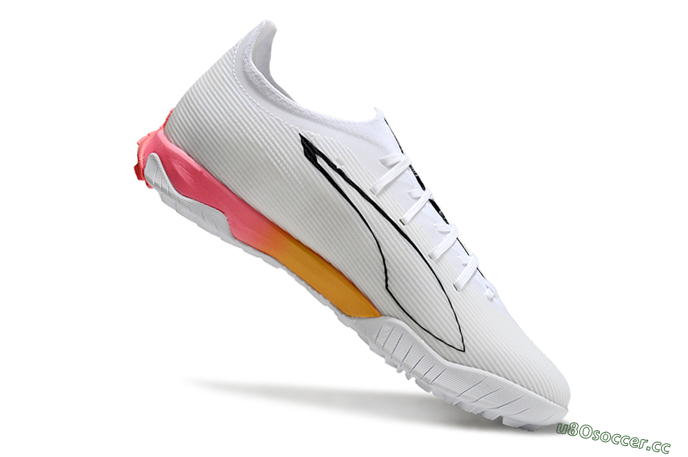 Men's Puma Ultra Ultimate TF Artificial Turf Low-Tops Football Shoes - White/Black/Yellow/Pink 4