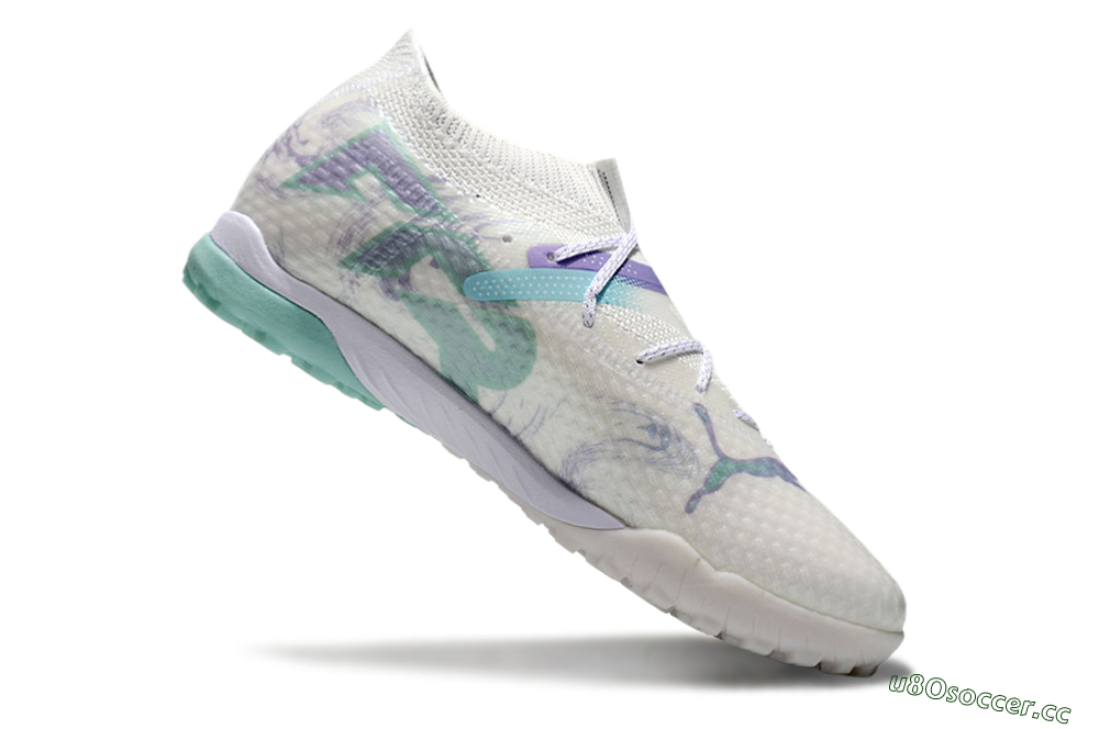 Men's Puma Future Ultimate TF Artificial Turf Low-Tops Football Shoes - Beige/Jade/Purple 4
