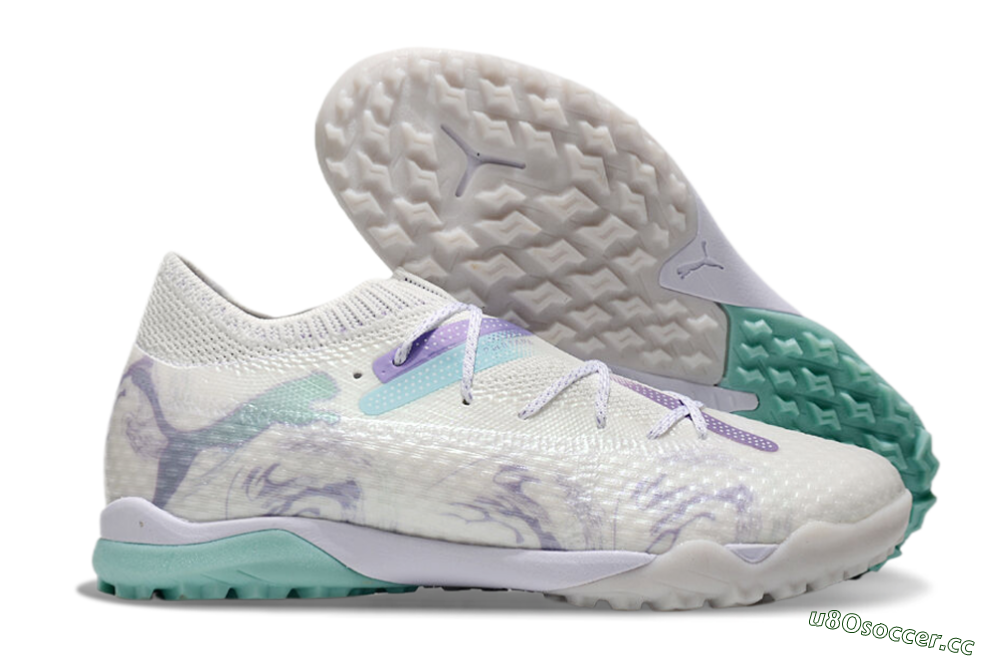 Men's Puma Future Ultimate TF Artificial Turf Low-Tops Football Shoes - Beige/Jade/Purple 2