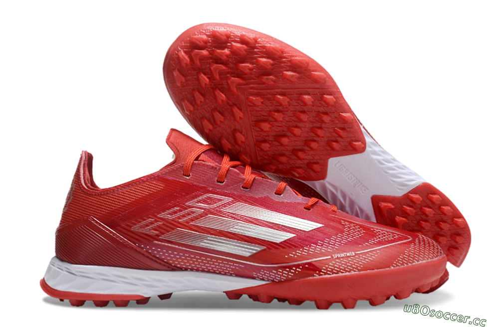 Men's Adidas F50 Pro TF Artificial Turf Low-Tops Football Shoes - Red/Silver/White 2