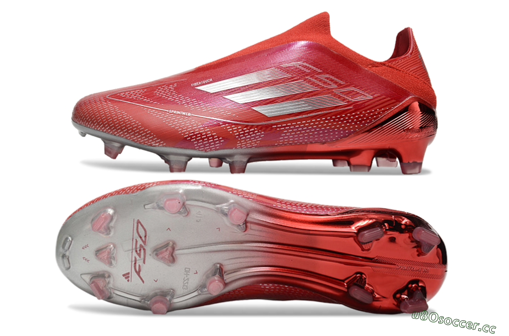Men's Adidas F50 Elite Laceless FG Firm Ground Low-Tops Football Boots - Red/Silver 1
