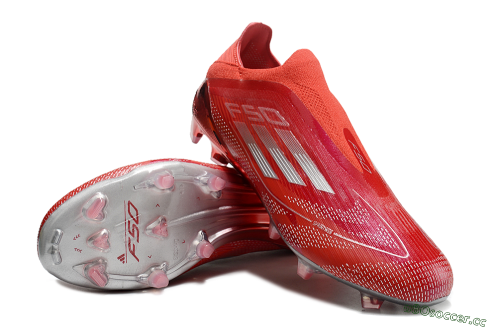 Men's Adidas F50 Elite Laceless FG Firm Ground Low-Tops Football Boots - Red/Silver 3