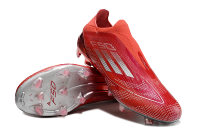 Men's Adidas F50 Elite Laceless FG Firm Ground Low-Tops Football Boots - Red/Silver