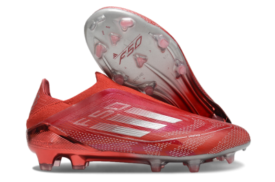 Men's Adidas F50 Elite Laceless FG Firm Ground Low-Tops Football Boots - Red/Silver