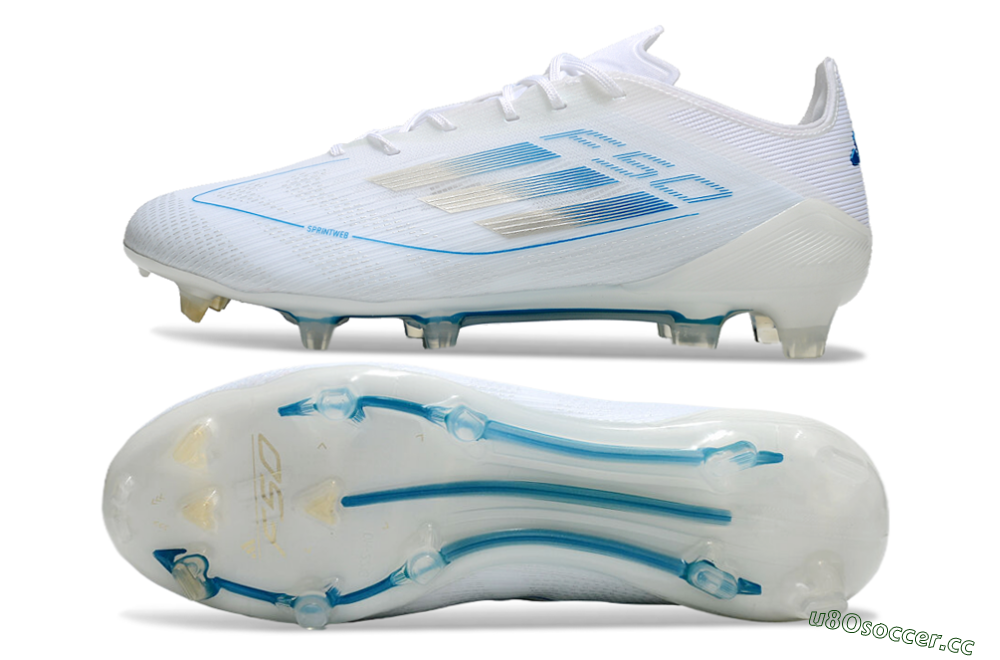 Men's Adidas F50 Elite FG Firm Ground Low-Tops Football Boots - White/Silver/Blue 1
