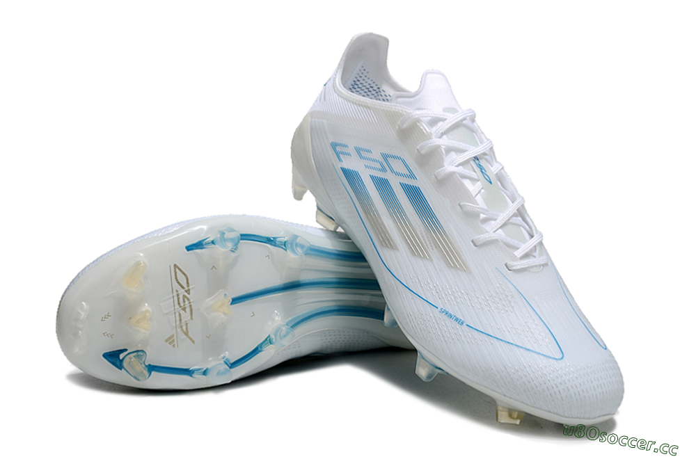 Men's Adidas F50 Elite FG Firm Ground Low-Tops Football Boots - White/Silver/Blue 3