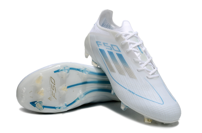 Men's Adidas F50 Elite FG Firm Ground Low-Tops Football Boots - White/Silver/Blue