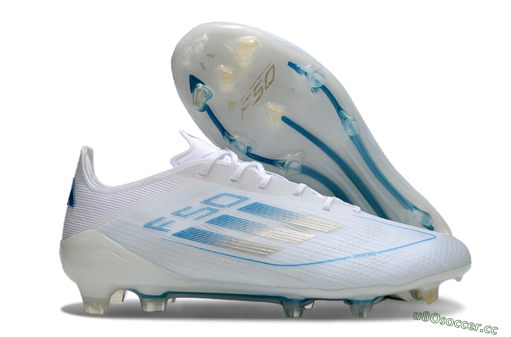 Men's Adidas F50 Elite FG Firm Ground Low-Tops Football Boots - White/Silver/Blue 2