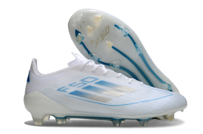 Men's Adidas F50 Elite FG Firm Ground Low-Tops Football Boots - White/Silver/Blue