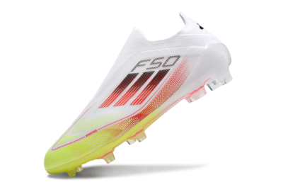 Men's Adidas F50 Elite Laceless FG Firm Ground Low-Tops Football Boots - White/Yellow/Red