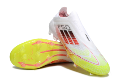 Men's Adidas F50 Elite Laceless FG Firm Ground Low-Tops Football Boots - White/Yellow/Red