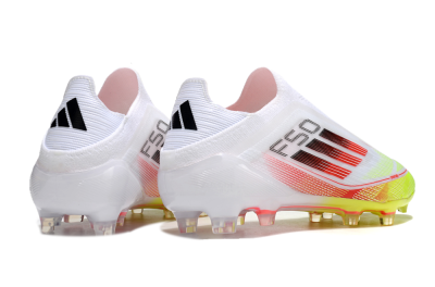 Men's Adidas F50 Elite Laceless FG Firm Ground Low-Tops Football Boots - White/Yellow/Red