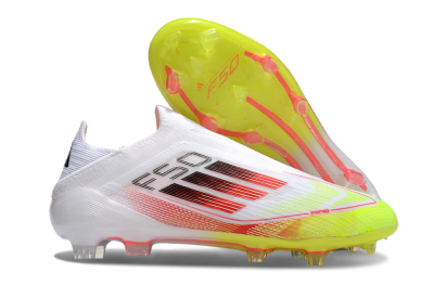 Men's Adidas F50 Elite Laceless FG Firm Ground Low-Tops Football Boots - White/Yellow/Red