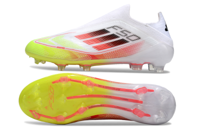 Men's Adidas F50 Elite Laceless FG Firm Ground Low-Tops Football Boots - White/Yellow/Red