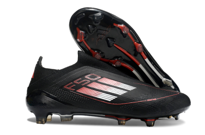 Men's Adidas F50 Elite Laceless FG Firm Ground Low-Tops Football Boots - Black/White/Red