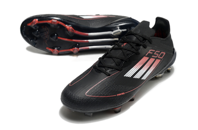 Men's Adidas F50 Eltie FG Firm Ground Low-Tops Football Boots - Black/White/Red