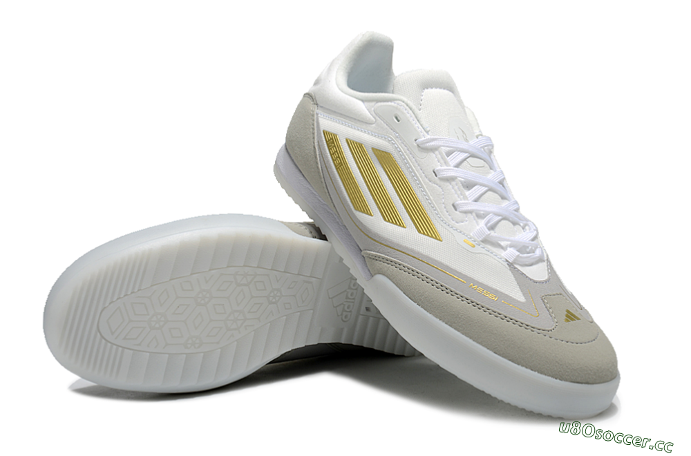 Men's Messi Adizero F50 Freestyle IC Indoor & Futsal Low-Tops Football Shoes - White/Grey/Gold 3