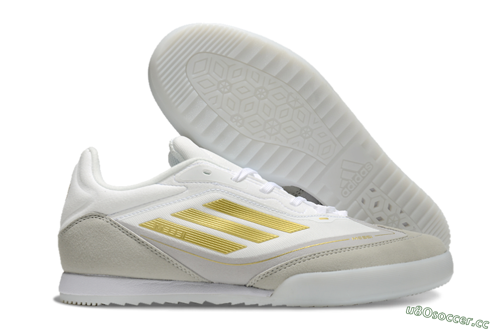 Men's Messi Adizero F50 Freestyle IC Indoor & Futsal Low-Tops Football Shoes - White/Grey/Gold 2