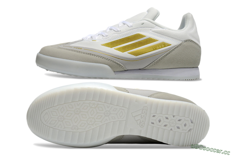 Men's Messi Adizero F50 Freestyle IC Indoor & Futsal Low-Tops Football Shoes - White/Grey/Gold 1