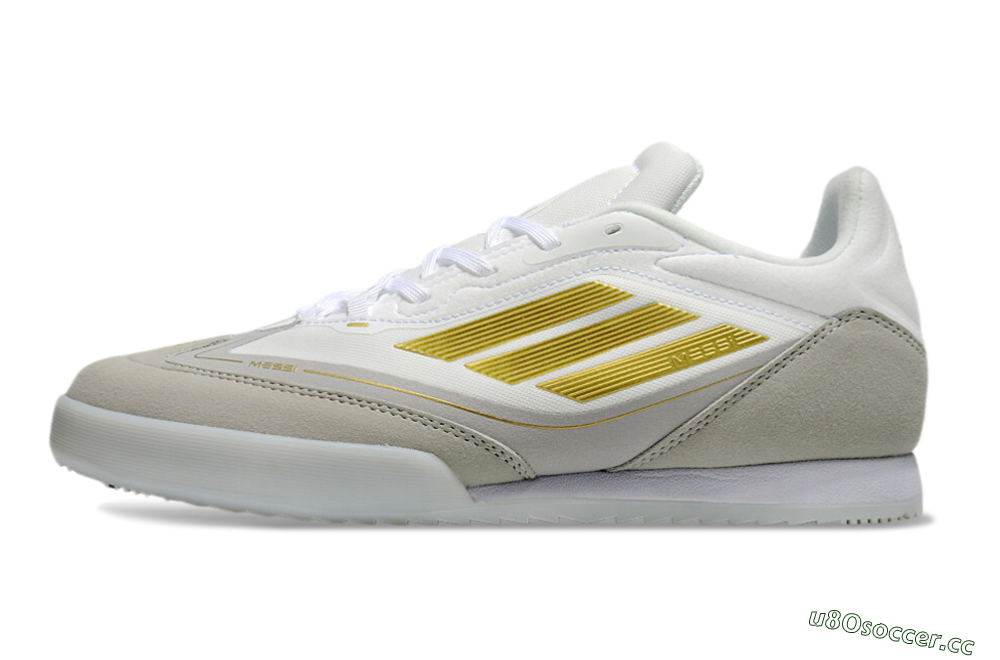 Men's Messi Adizero F50 Freestyle IC Indoor & Futsal Low-Tops Football Shoes - White/Grey/Gold 0