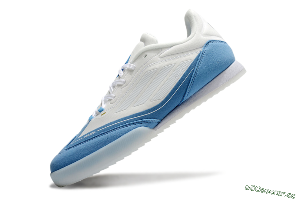 Men's Messi Adizero F50 Freestyle IC Indoor & Futsal Low-Tops Football Shoes - White/Blue/Grey 5