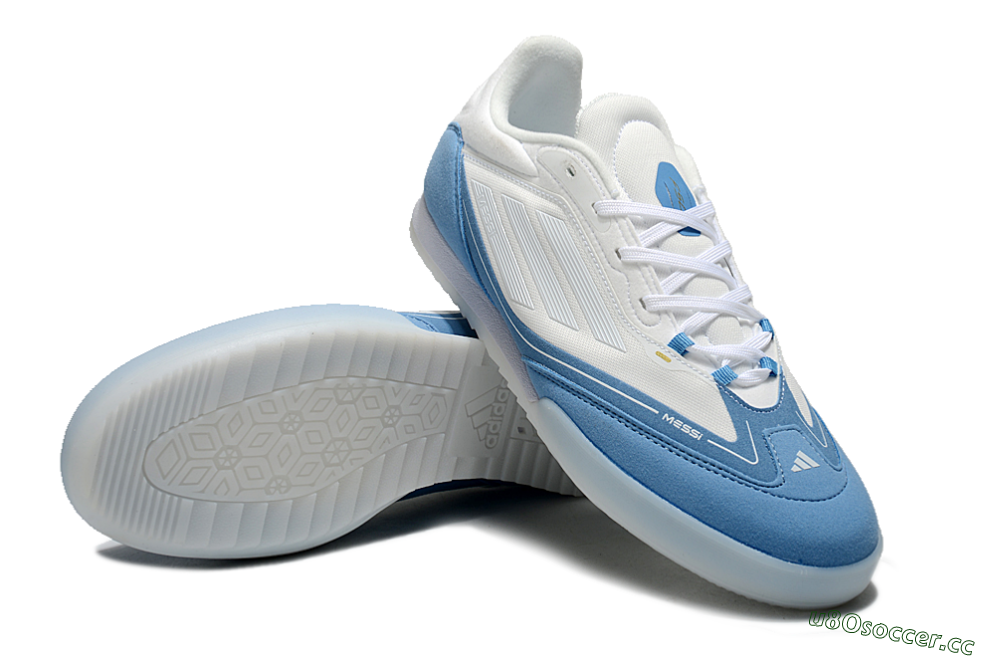 Men's Messi Adizero F50 Freestyle IC Indoor & Futsal Low-Tops Football Shoes - White/Blue/Grey 3
