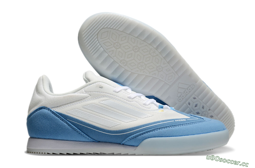 Men's Messi Adizero F50 Freestyle IC Indoor & Futsal Low-Tops Football Shoes - White/Blue/Grey 2