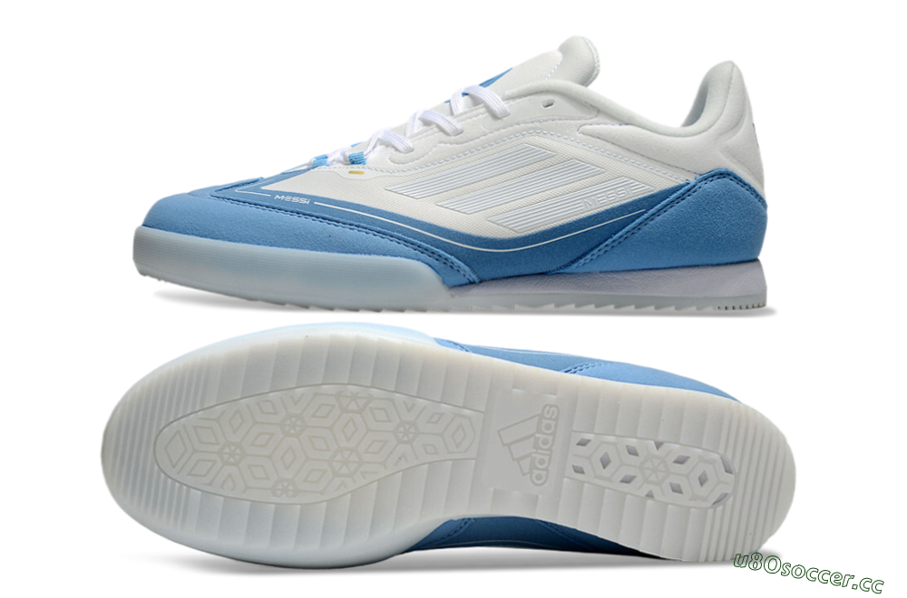Men's Messi Adizero F50 Freestyle IC Indoor & Futsal Low-Tops Football Shoes - White/Blue/Grey 1