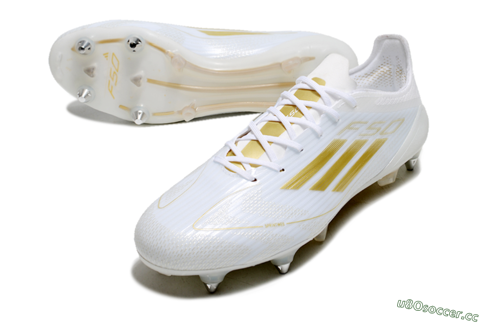 Men's Adidas F50 Elite SG Soft Ground Low-Tops Football Boots - White/Gold/Silver 3