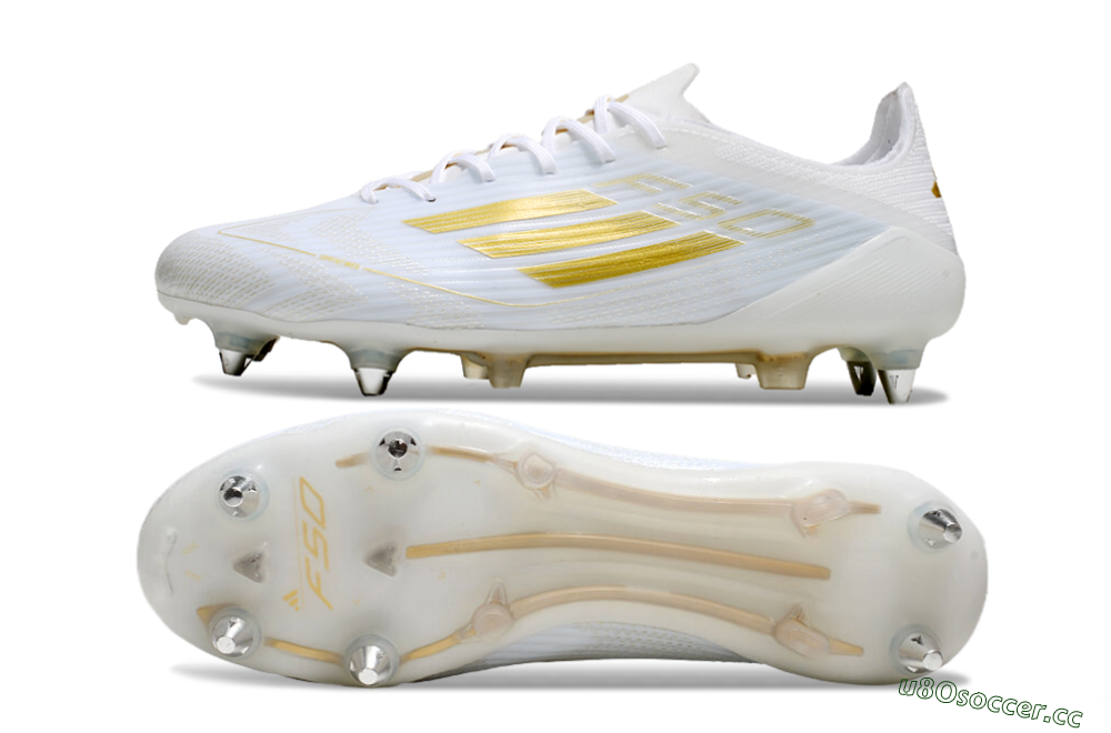 Men's Adidas F50 Elite SG Soft Ground Low-Tops Football Boots - White/Gold/Silver 1