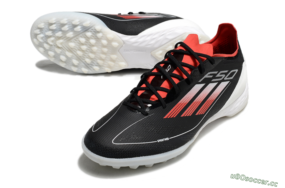 Men's Adidas F50 Pro TF Artificial Turf Low-Tops Football Shoes - Black/Red/White 3