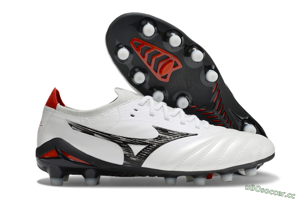 Men's Mizuno Morelia Neo 4 FG Firm Ground Low-Tops Football Boots - White/Black/Red 2