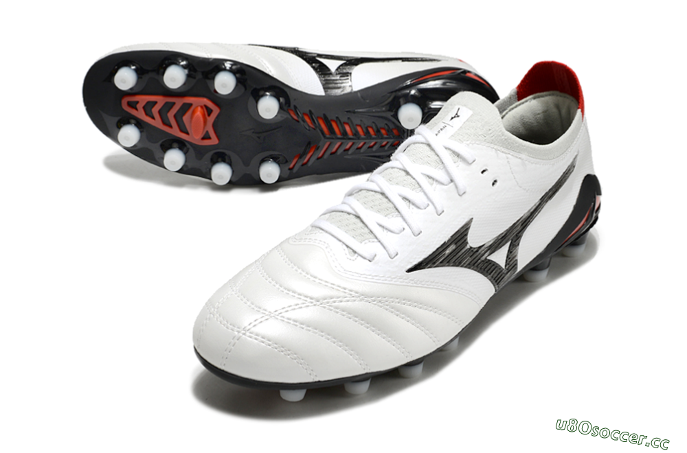 Men's Mizuno Morelia Neo 4 FG Firm Ground Low-Tops Football Boots - White/Black/Red 3