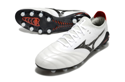 Men's Mizuno Morelia Neo 4 FG Firm Ground Low-Tops Football Boots - White/Black/Red