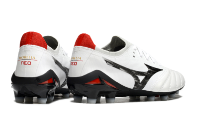 Men's Mizuno Morelia Neo 4 FG Firm Ground Low-Tops Football Boots - White/Black/Red