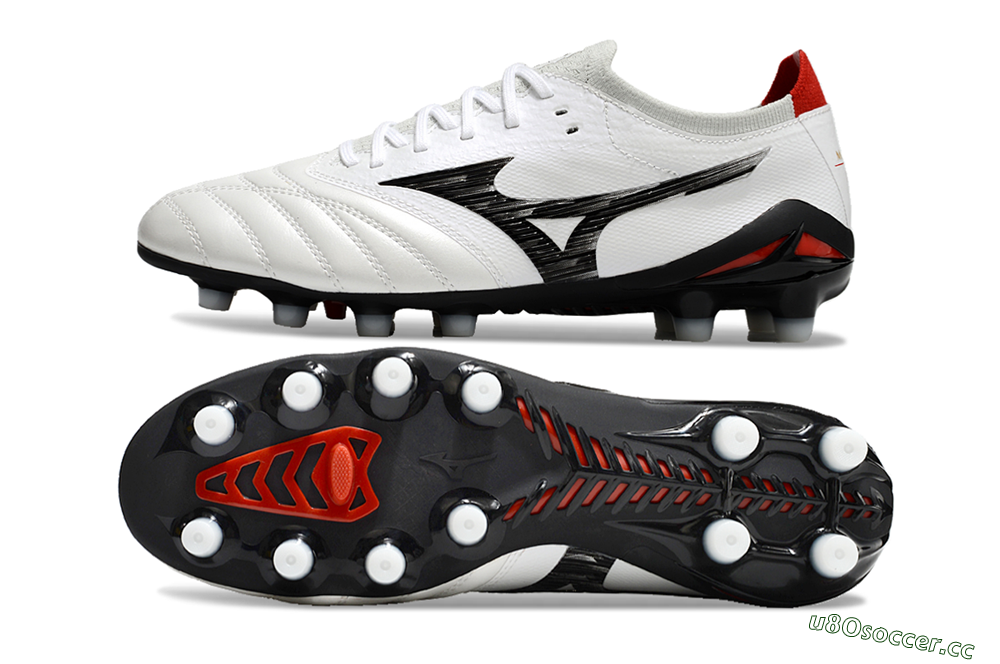 Men's Mizuno Morelia Neo 4 FG Firm Ground Low-Tops Football Boots - White/Black/Red 1