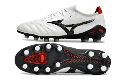 Men's Mizuno Morelia Neo 4 FG Firm Ground Low-Tops Football Boots - White/Black/Red