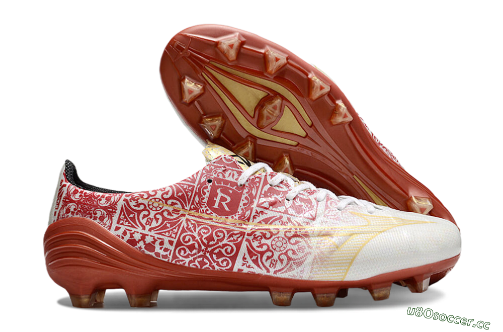 Men's Mizuno Morelia Neo FG Firm Ground Low-Tops Football Boots - White/Red/Gold 2