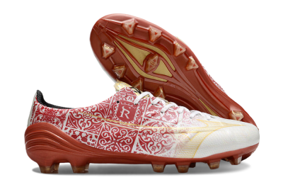 Men's Mizuno Morelia Neo FG Firm Ground Low-Tops Football Boots - White/Red/Gold