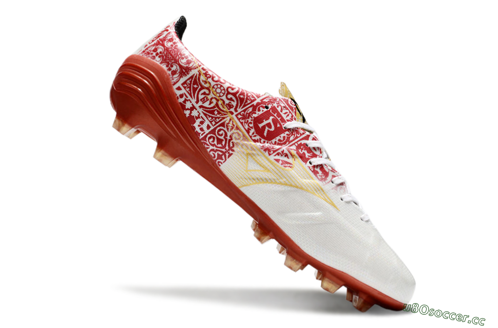 Men's Mizuno Morelia Neo FG Firm Ground Low-Tops Football Boots - White/Red/Gold 4